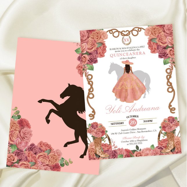 Dusty Rose Gold Blush Western Charro Quinceañera Einladung (Von Creator hochgeladen)
