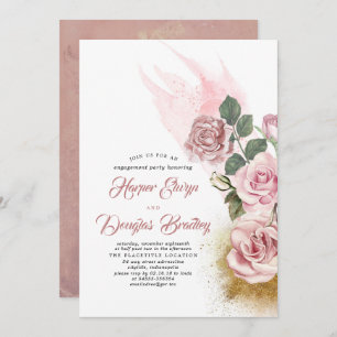 Dusty Rose & Gold Glitzer Blumenengagierte Party Einladung