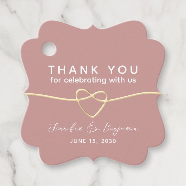 Dusty Rose Gold Heart Wedding Geschenkanhänger (Vorderseite)