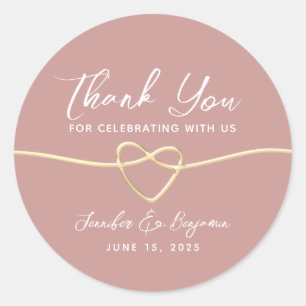 Dusty Rose Gold Heart Wedding Vielen Dank Runder Aufkleber