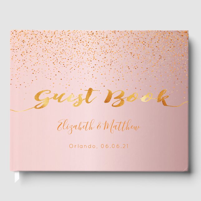 Dusty Rose gold Konfetti Hochzeit Gästebuch (Vorderseite)