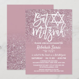 Dusty Rose Gold Pink Glitzer Ombre Bat Mitzvah Einladung