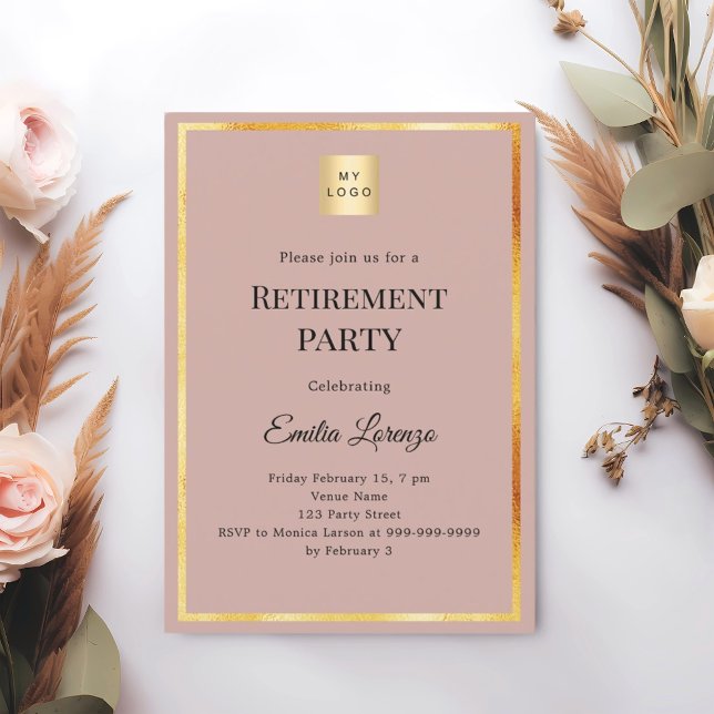 Dusty rose gold retirement party business logo einladung (Von Creator hochgeladen)