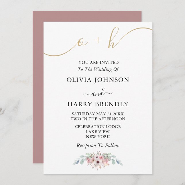 Dusty Rose Gold Rustic Eucalyptus Wedding Einladun Einladung (Vorne/Hinten)