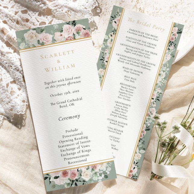 Dusty Rose Gold Sage Green Simple Wedding Programm (Von Creator hochgeladen)