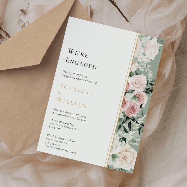 Dusty Rose Gold Sage Green Vintag Verlobt Einladung (Von Creator hochgeladen)