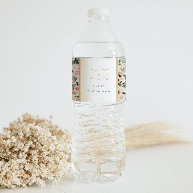 Dusty Rose Gold Sage Green Vintage Wedding Wasserflaschenetikett (Von Creator hochgeladen)