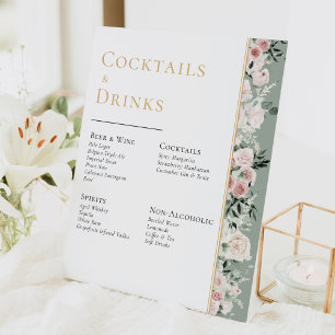 Dusty Rose Gold Sage Green Wedding Drinks Bar Sockelschild