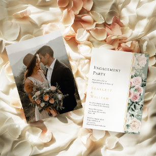 Dusty Rose Gold Sage Moderne Foto Engagement Party Einladung