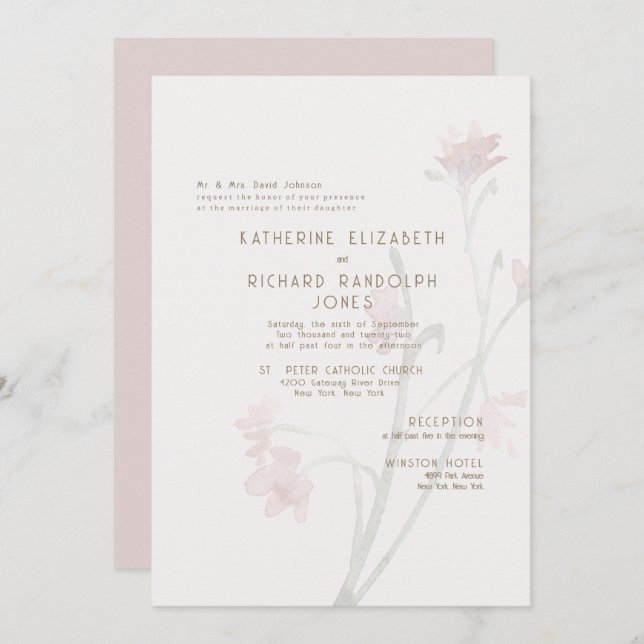 Dusty Rose Gold Text 2 Veranstaltungsort Hochzeit Einladung (Vorne/Hinten)