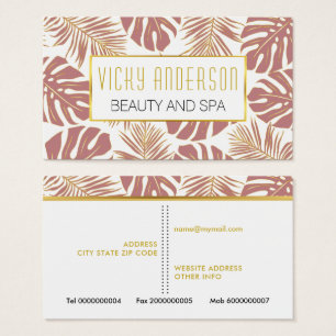 Dusty Rose, Gold tropische Blätter Visitenkarten
