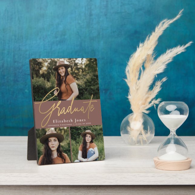 Dusty Rose Graduate Script Abschluss Foto Plaque Fotoplatte (Seite)