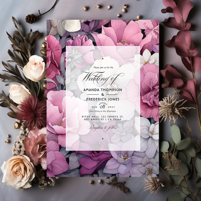 Dusty Rose, Grau und Silver Floral Wedding Einladung (Von Creator hochgeladen)