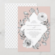 Dusty Rose Gray floral Diamond Wedding