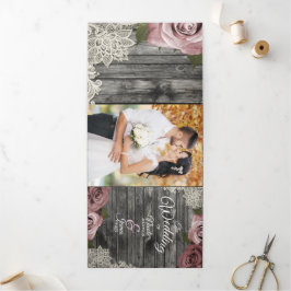 Dusty Rose Gray Wood Trifold Wedding Program Dreifach Gefaltete Einladung