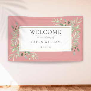 Dusty Rose Greenerity Foliage Hochzeit Begrüßung Banner