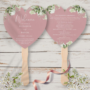 Dusty Rose Greenerity Wedding Program Heart Fächer
