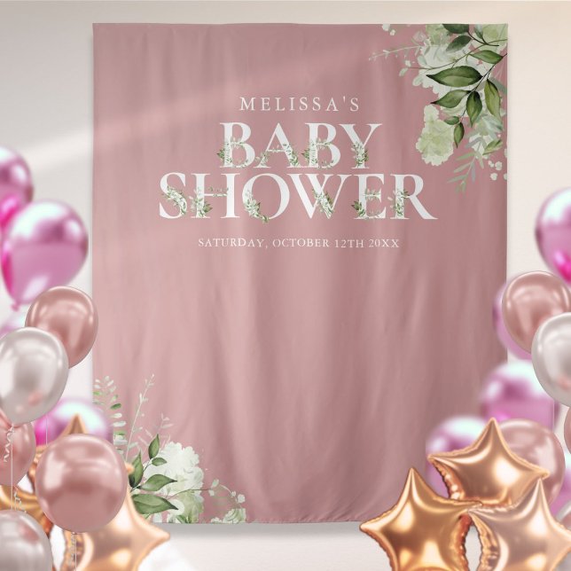 Dusty Rose Greenery Baby Duwer Foto Hintergrund Wandteppich (Dusty Rose Greenery Baby Shower Photo Backdrop)