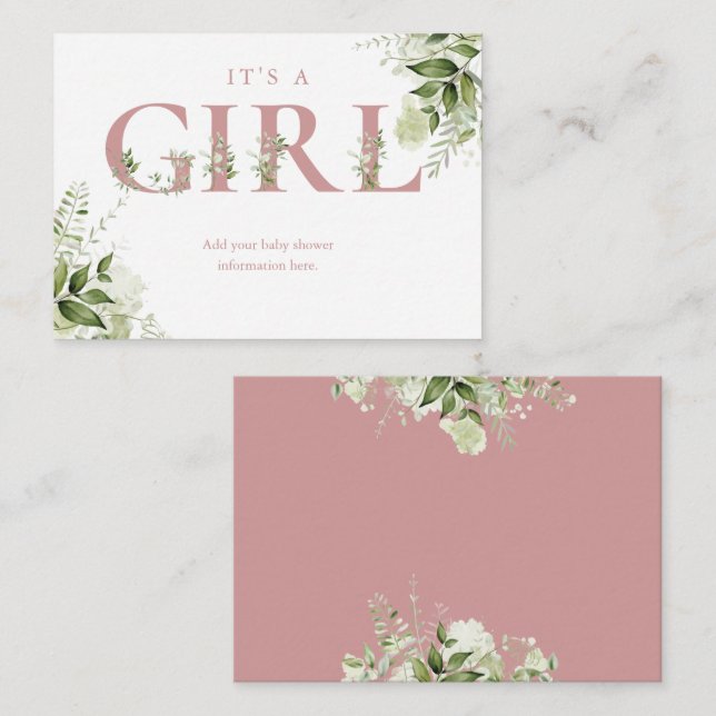 Dusty Rose Greenery Baby Shower Enclosure Card Begleitkarte (Vorne/Hinten)