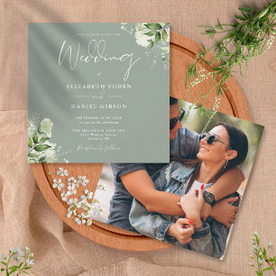 Dusty Rose Greenery Blumengestein Foto Hochzeit Einladung