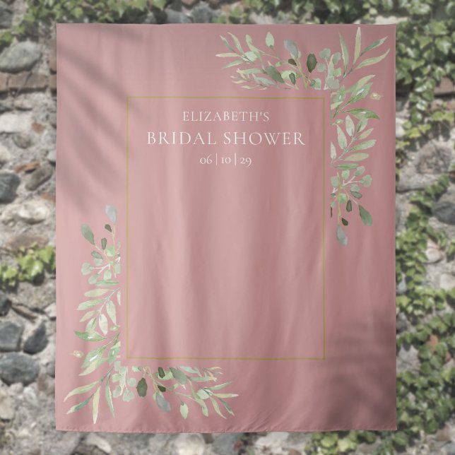 Dusty Rose Greenery Brautparty Foto Hintergrund Wandteppich (Dusty Rose Greenery Bridal Shower Photo Backdrop)