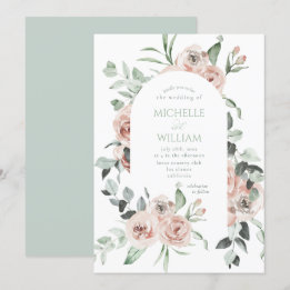 Dusty Rose Greenery Floral Delicate Wedding Einladung