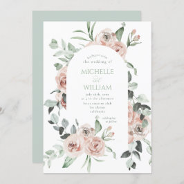 Dusty Rose Greenery Floral Delicate Wedding Einladung