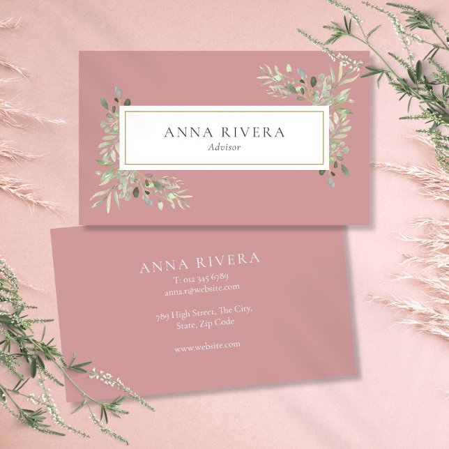 Dusty Rose Greenery Gold Geometric Beruflich Visitenkarte (Dusty Rose Greenery Gold Geometric Professional Business Card)