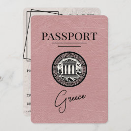 Dusty Rose Griechenland Pass Save the Date Karte