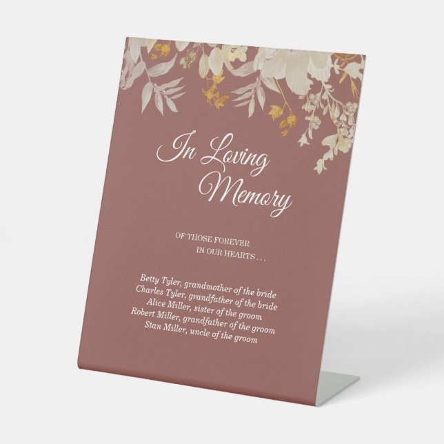 Dusty Rose Herbst Boho Hochzeit in Love Memory Sockelschild (Vorderseite)