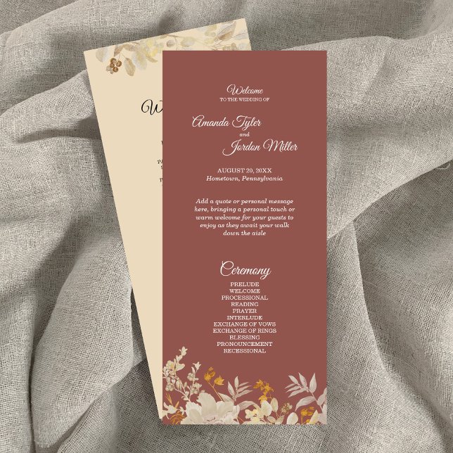 Dusty Rose Herbst Boho Hochzeitsprogramm Programm (Von Creator hochgeladen)