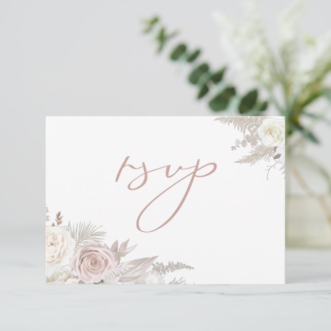 Dusty Rose & Ivory Elegante Hochzeit RSVP Karte (Stehend Vorderseite)