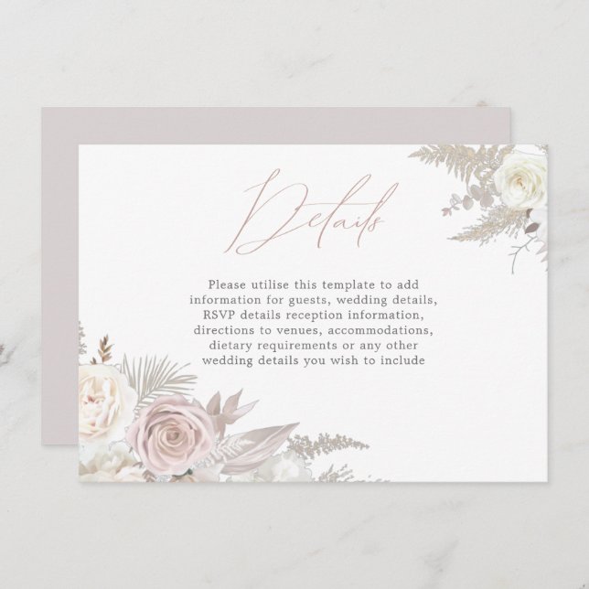 Dusty Rose & Ivory Elegante Hochzeiten Details Begleitkarte (Vorne/Hinten)