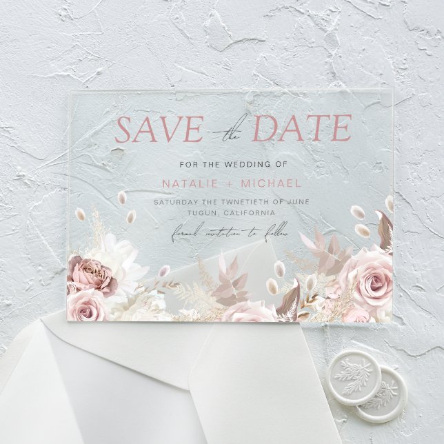 Dusty Rose & Ivory Save the Date Hochzeit Acryleinladungen (Von Creator hochgeladen)