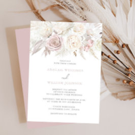 Dusty Rose & Ivory White Roses Floral Wedding Einladung