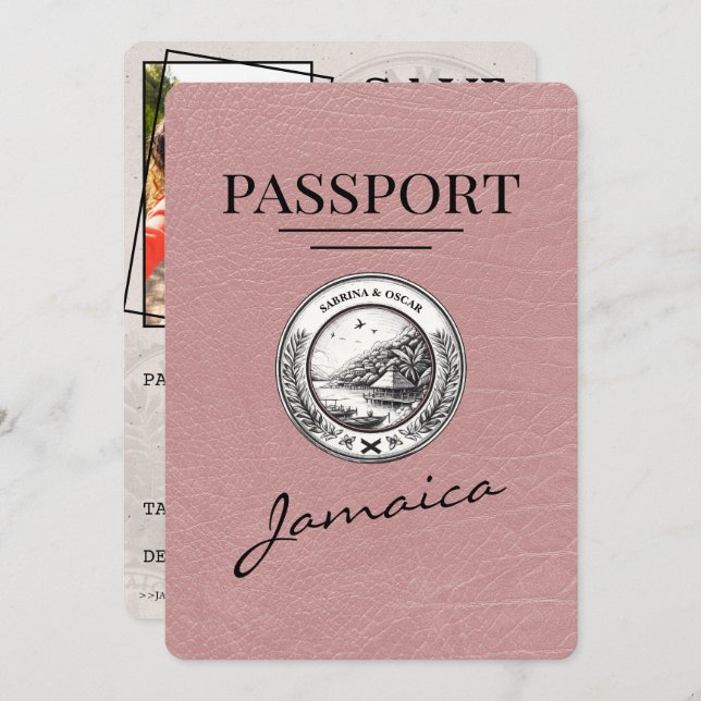 Dusty Rose Jamaica Passport Save the Date (Vorne/Hinten)
