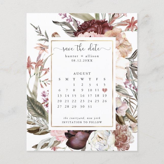 Dusty-Rose-Kalender Save the Date (Vorderseite)