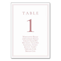 Dusty Rose Klassische Tischnummer mit Seating Char