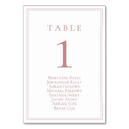 Dusty Rose Klassische Tischnummer mit Seating Char