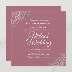 Dusty Rose & Lacy Silver Elegantes Virtual Wedding Einladung