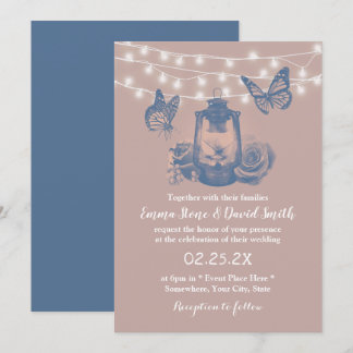 Dusty Rose Lantern & Butterfliegen Rustikale Hochz Einladung