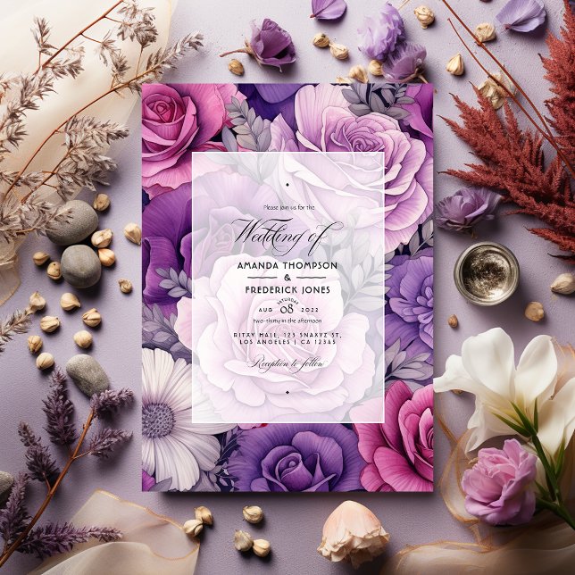 Dusty Rose, Lavender und Silver Floral Wedding Einladung (Von Creator hochgeladen)