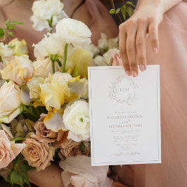 Dusty Rose Leafy Wappen Monogram Foto Hochzeit Einladung