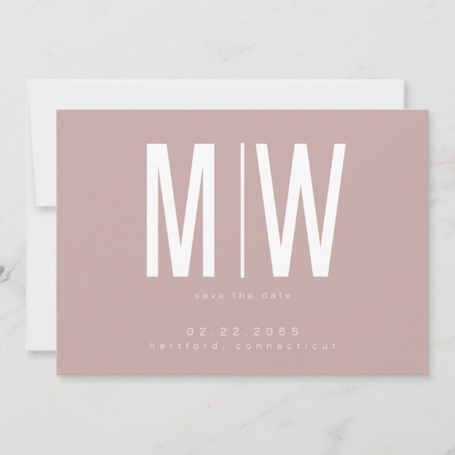 Dusty Rose Lg. Monogram Wedding Save the Date (Vorderseite)