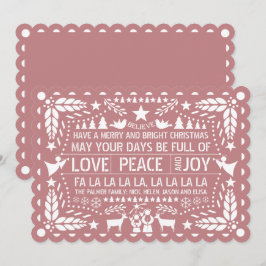 Dusty Rose Liebe Peace Joy Papel Picado Weihnachte Feiertagskarte