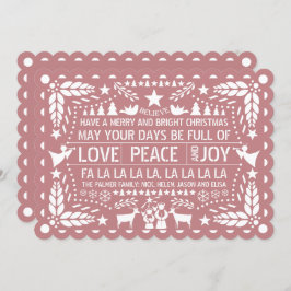 Dusty Rose Liebe Peace Joy Papel Picado Weihnachte Feiertagskarte