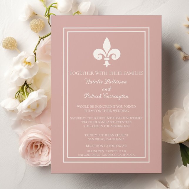 Dusty Rose Lilie Wedding Einladung (Dusty Rose Fleur de Lis Wedding Invitation)