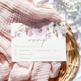 Dusty Rose Mauve Blush Floral Wasserfarbe Hochzeit RSVP Karte
