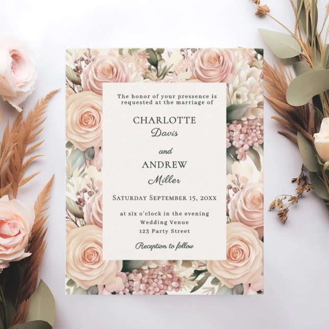 Dusty rose mauve ivory florals wedding invitation (Von Creator hochgeladen)