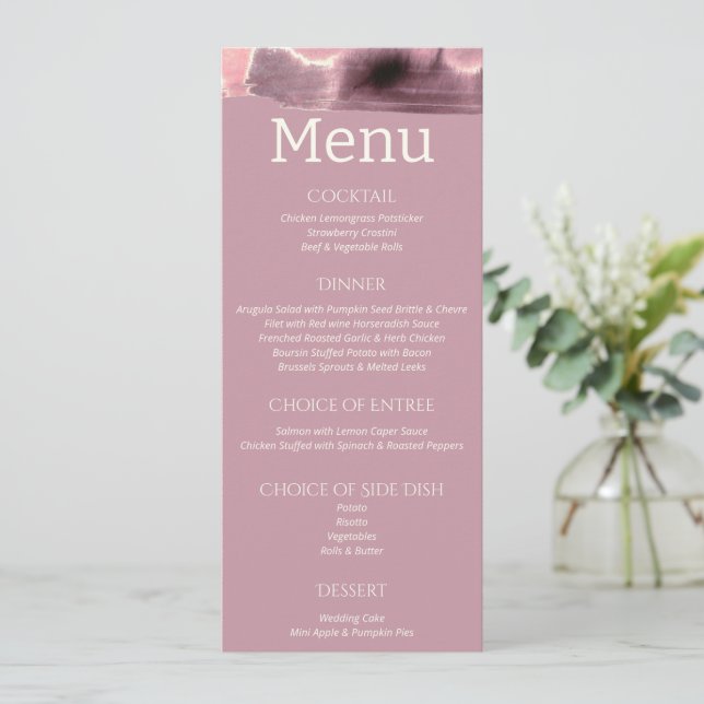 Dusty Rose Mauve Modern Wedding Menükarte (Stehend Vorderseite)